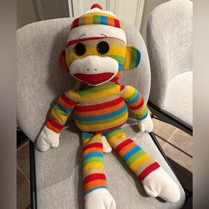 Large Ty Rainbow Striped Sock Monkey Plush